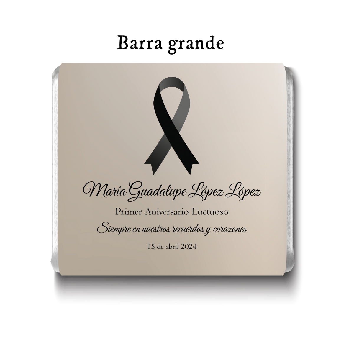 Barra de chocolate con diseño personalizado para aniversario luctuoso #AL003