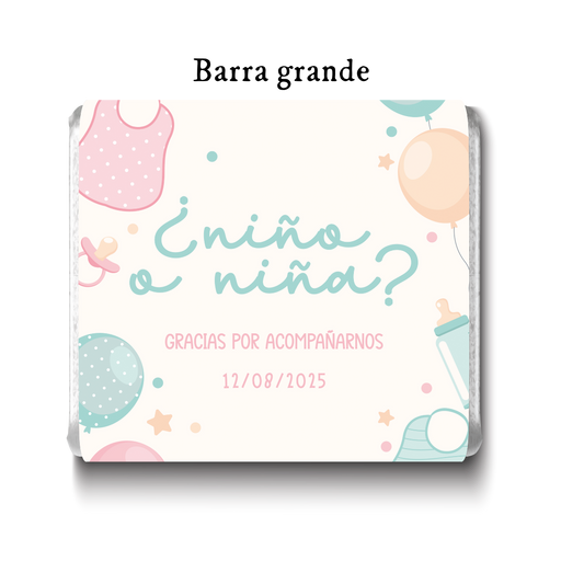Barra de chocolates diseño personalizado para revelación de género #RG007