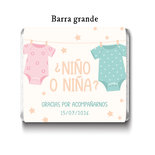 Barra de chocolates diseño personalizado para revelación de género #RG006