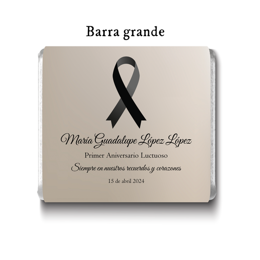 Barra de chocolate con diseño personalizado para aniversario luctuoso #AL003