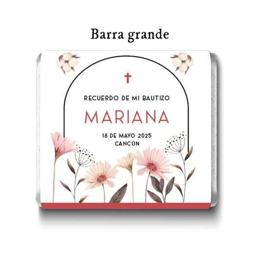 Barra de chocolates diseño personalizado para bautizo #BA007