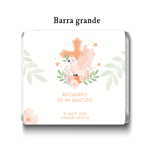 Barra de chocolates diseño personalizado para bautizo #BA004