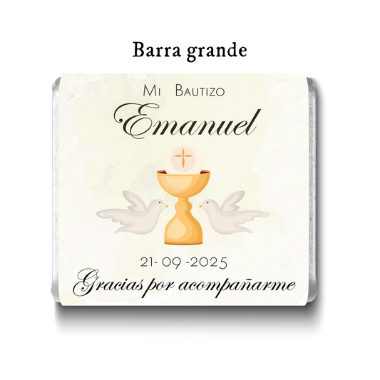 Barra de chocolates diseño personalizado para bautizo #BA002