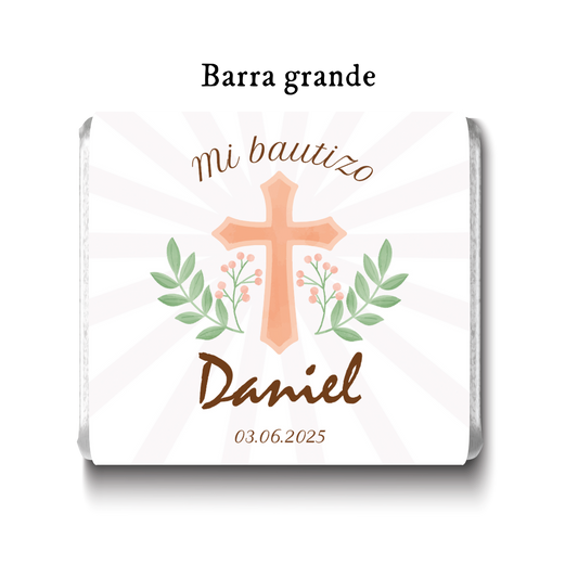 Barra de chocolates diseño personalizado para bautizo #BA004