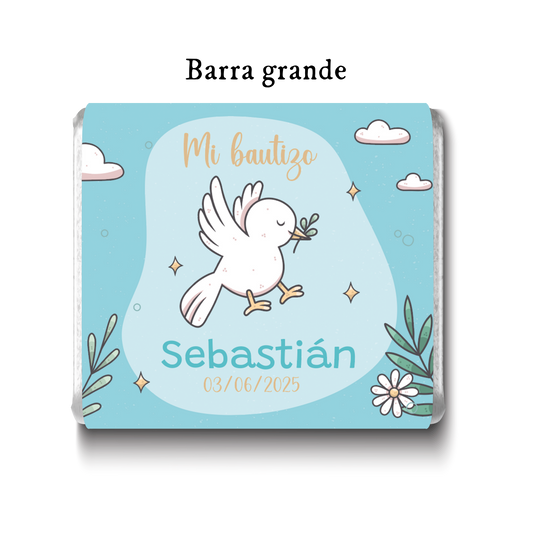 Barra de chocolates diseño personalizado para bautizo #BA005