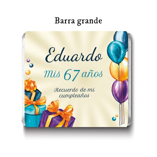 Barra de chocolates diseño personalizado para cumpleaños #CM008